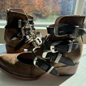 Freebird Brown Leather Ankle Boots with Silver Accents